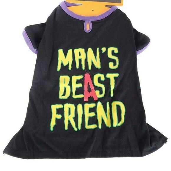 Halloween Dog Costume Shirt Medium Black "Man’s Best Friend" Pet Tee - Picture 1 of 5